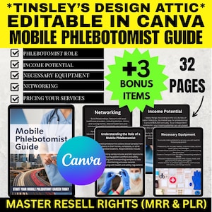 Become A Mobile Phlebotomist Mini Guide | 32 Pages | MRR & PLR | Master Resell Rights | Career | Job | Canva