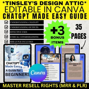 ChatGPT Made Easy Guide for Beginners eBook | 35 Pages | MRR & PLR | Master Resell Rights | Passive Income | Printable | Editable in Canva