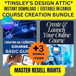 Online Course Creation eBook Bundle: Udemy Guide, MRR & PLR (Canva Pro) (Digital Download)