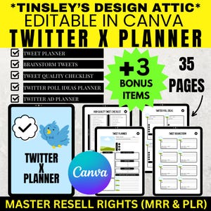 Twitter X Planner | MRR & PLR | Master Resell Rights | 35 Pages | Plan Tweets, Ads, Polls and More | Editable In Canva