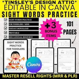 Sight Words Workbook: 101 Pages, Toddler Busybook (MRR & PLR)