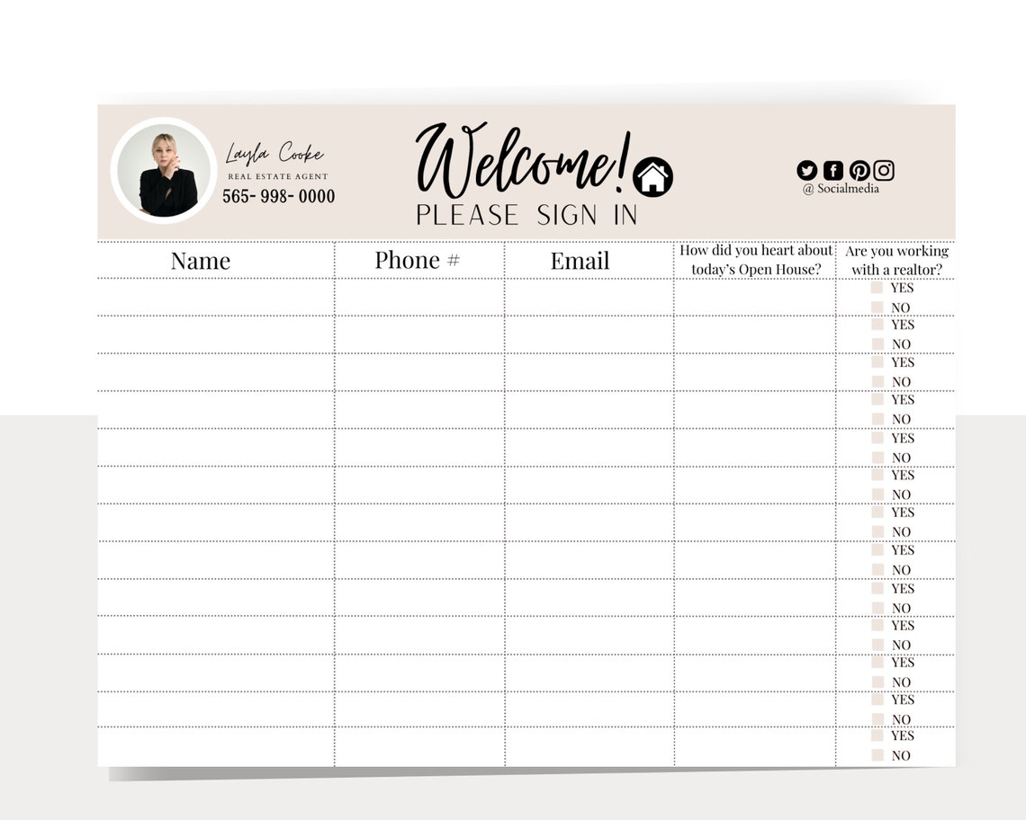 Real Estate Open House Signin Sheet Open House Sign In Open Etsy