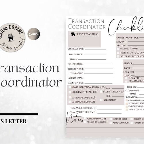 Transaction Coordinator Postcard Canva Template Marketing To Etsy