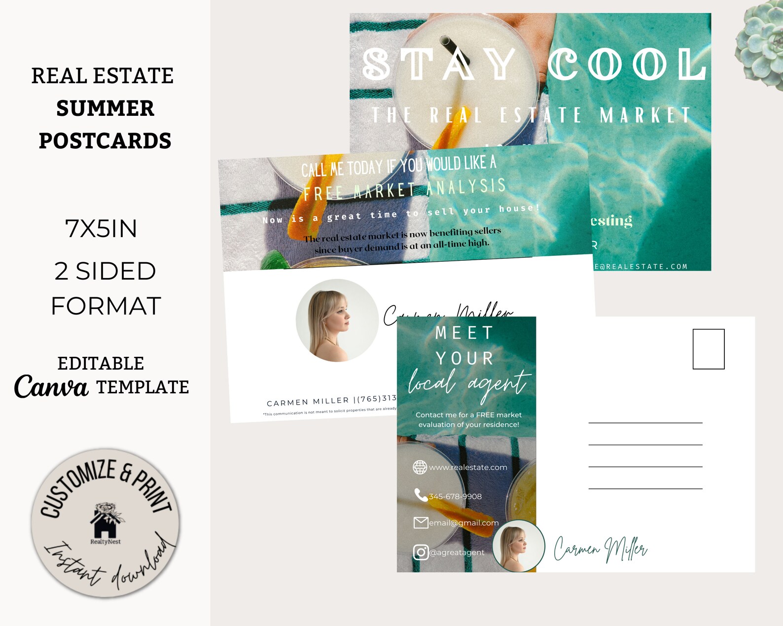 Realtor Summer Postcard, Real Estate Summer Marketing Postcard, Realtor