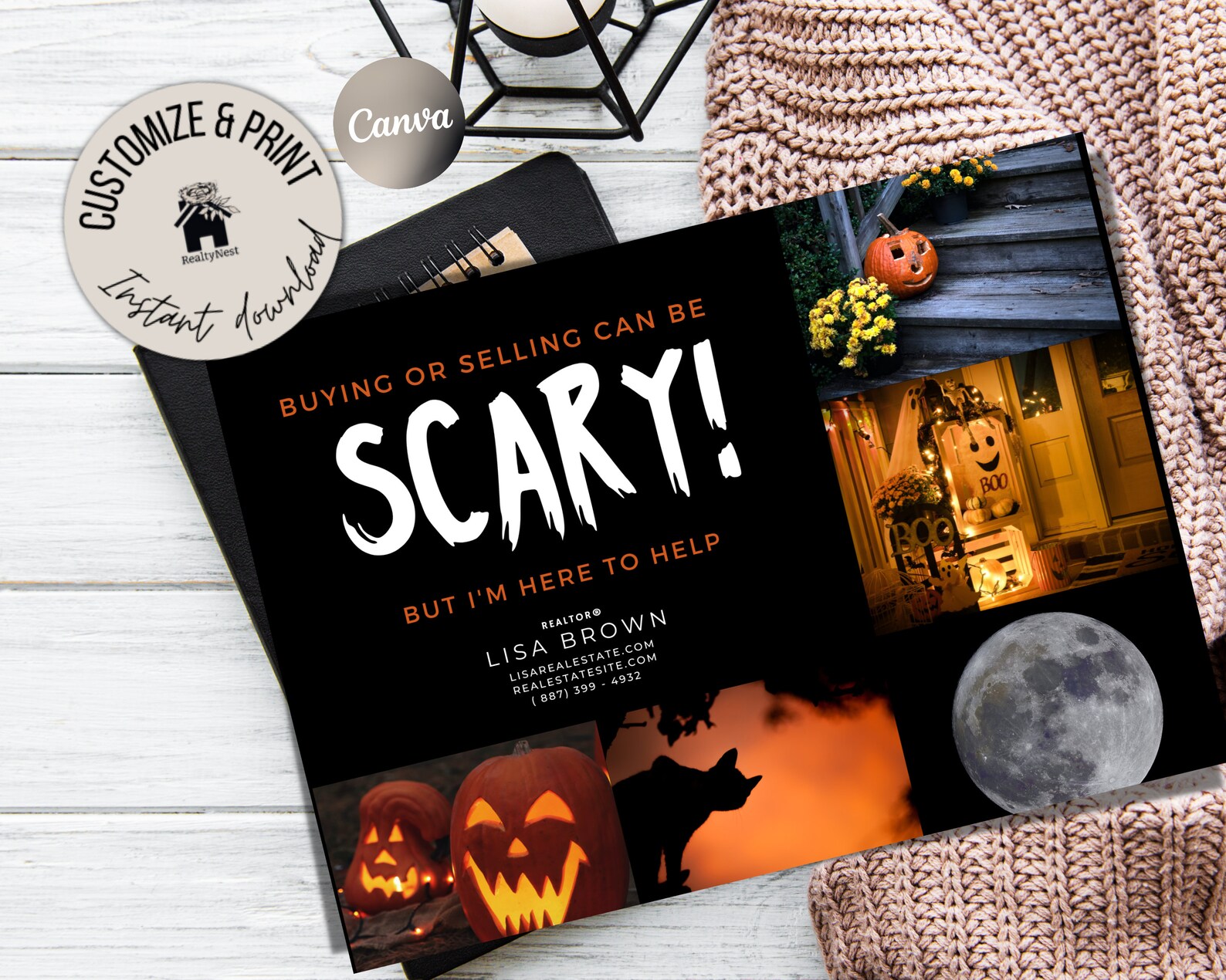 Halloween Real Estate Fall Postcard, October Real Estate Postcard, Fall Realtor Farming Card