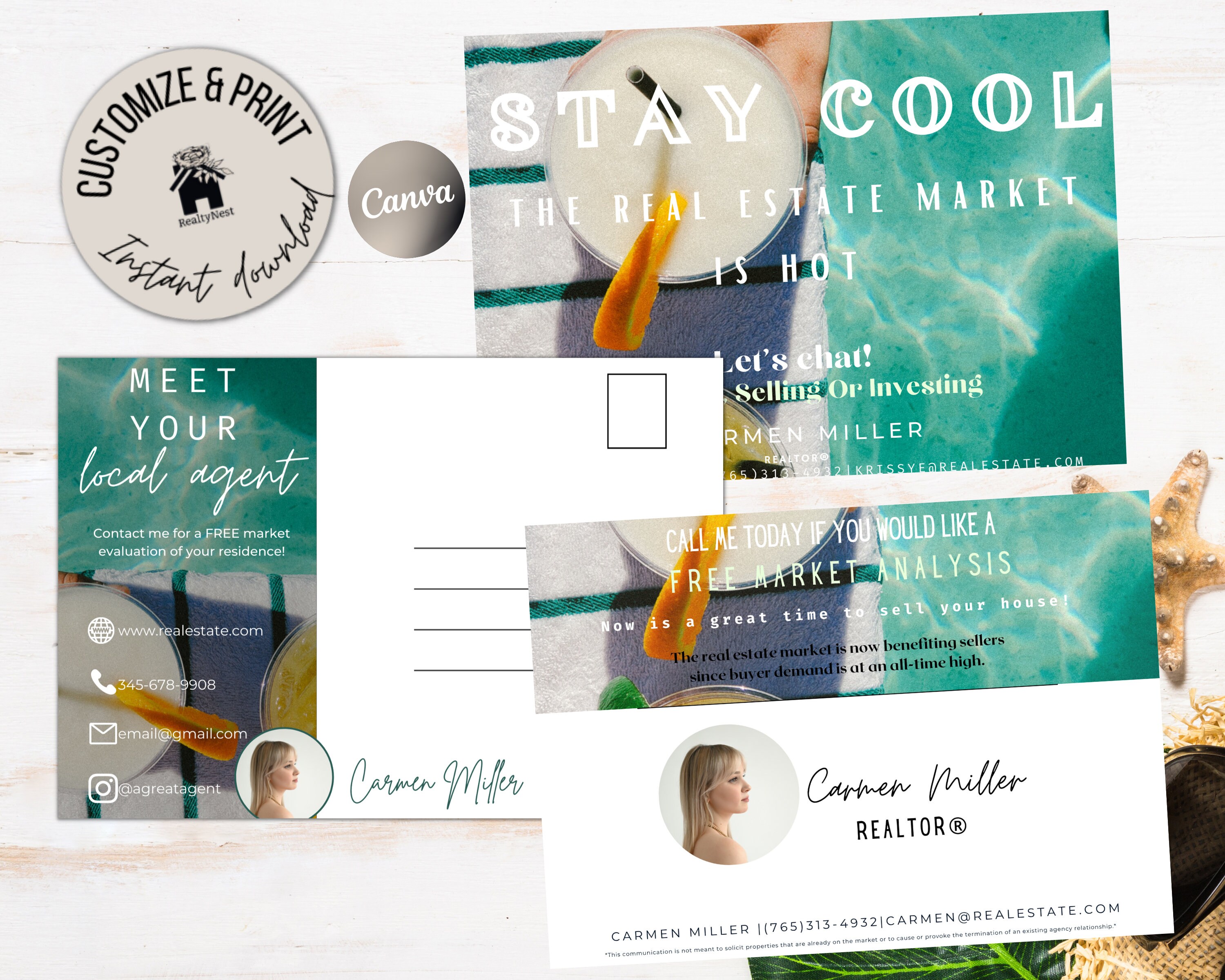 Realtor Summer Postcard, Real Estate Summer Marketing Postcard, Realtor