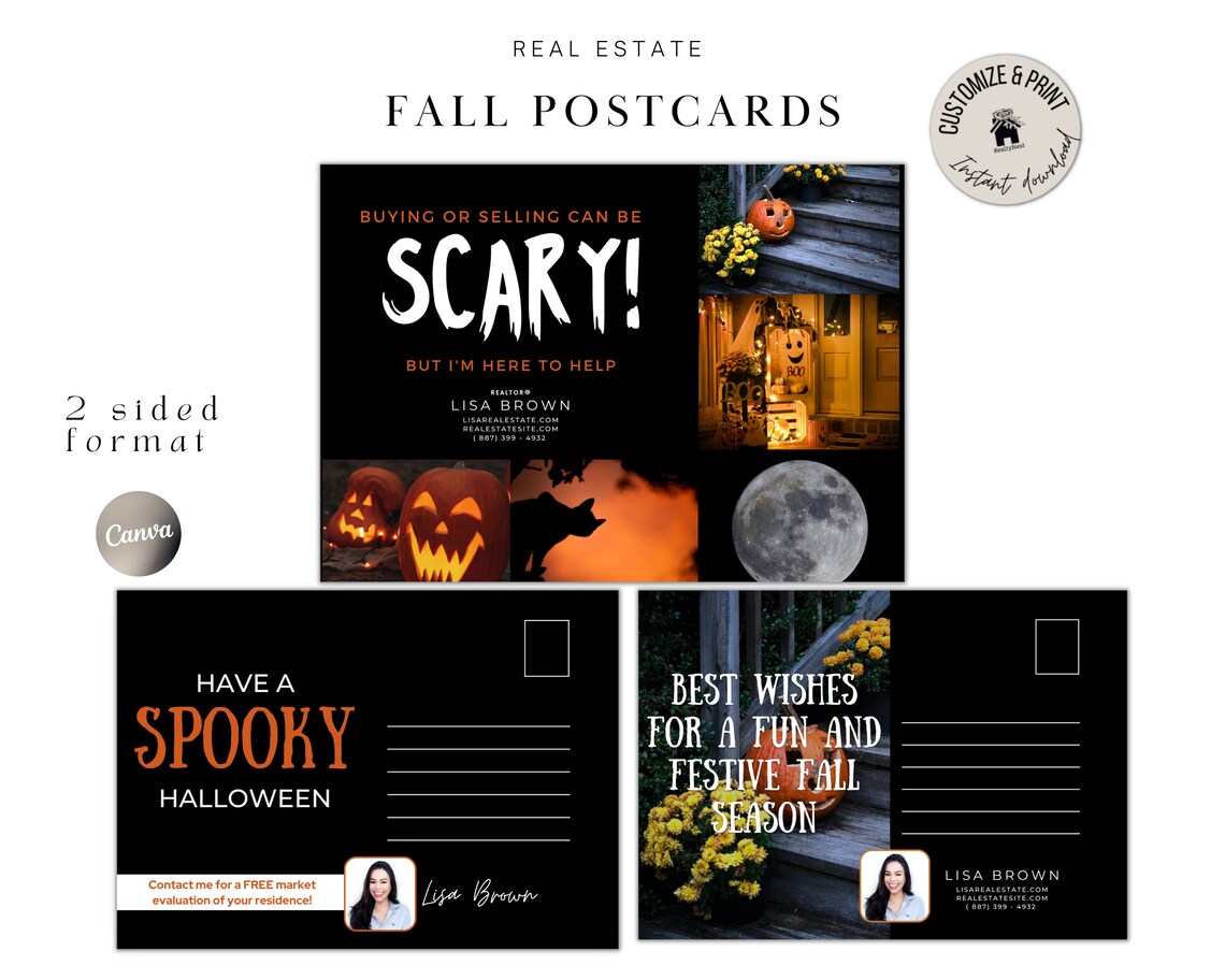 Halloween Real Estate Fall Postcard, October Real Estate Postcard, Fall Realtor Farming Card