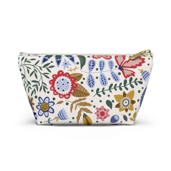 Fabric accessory pouch- Floral makeup bag- Medicine pouch- Floral accessory pouch- T bottom pouch