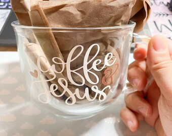 Coffee and Jesus clear coffee mug, Christian glass coffee mugs, clear Jesus mug, clear Christian coffee mug, mug gifts for Christian, mugs