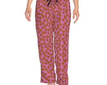 Pantalones de pijama para mujer con estampado de osos de peluche en pixel art / Estampado rosa completo