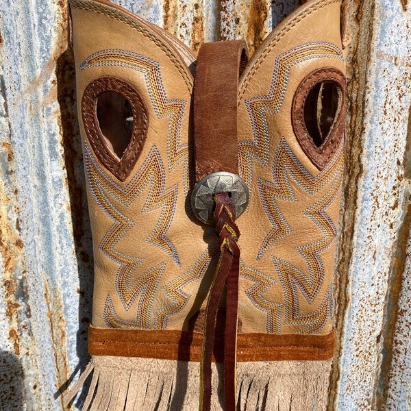 Re-purposed cowboy boots made into a one of a kind pouch bag