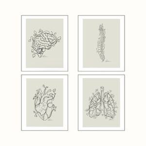 Medical Art, Anatomy Art Print | Human Heart, Brain, Spine, Lungs Anatomy Poster | Line Art, Medical Art | 8&quot; x 10&quot;