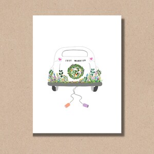 Cute Just Married Wedding Car Card | Engagement | Wedding | Anniversary Card | Floral