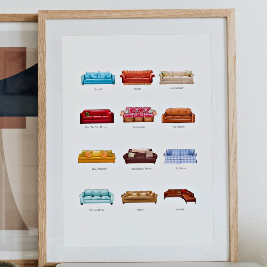 Iconic TV Show Couches Art Print 8x10 White Linen Textured Paper Etsy