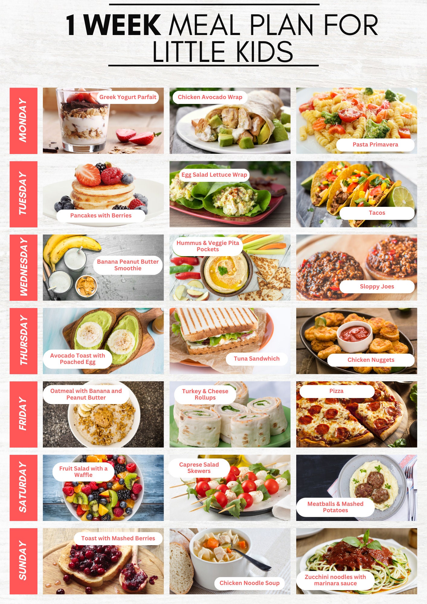 Week of Simple Meals for Kids - Etsy