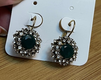 Green rhinestone earrings