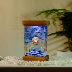 Psyduck Summer Resin Lamp | Pokémon Beach Float Night Light | Handmade LED Diorama | Cute Water Pokémon Room Decor