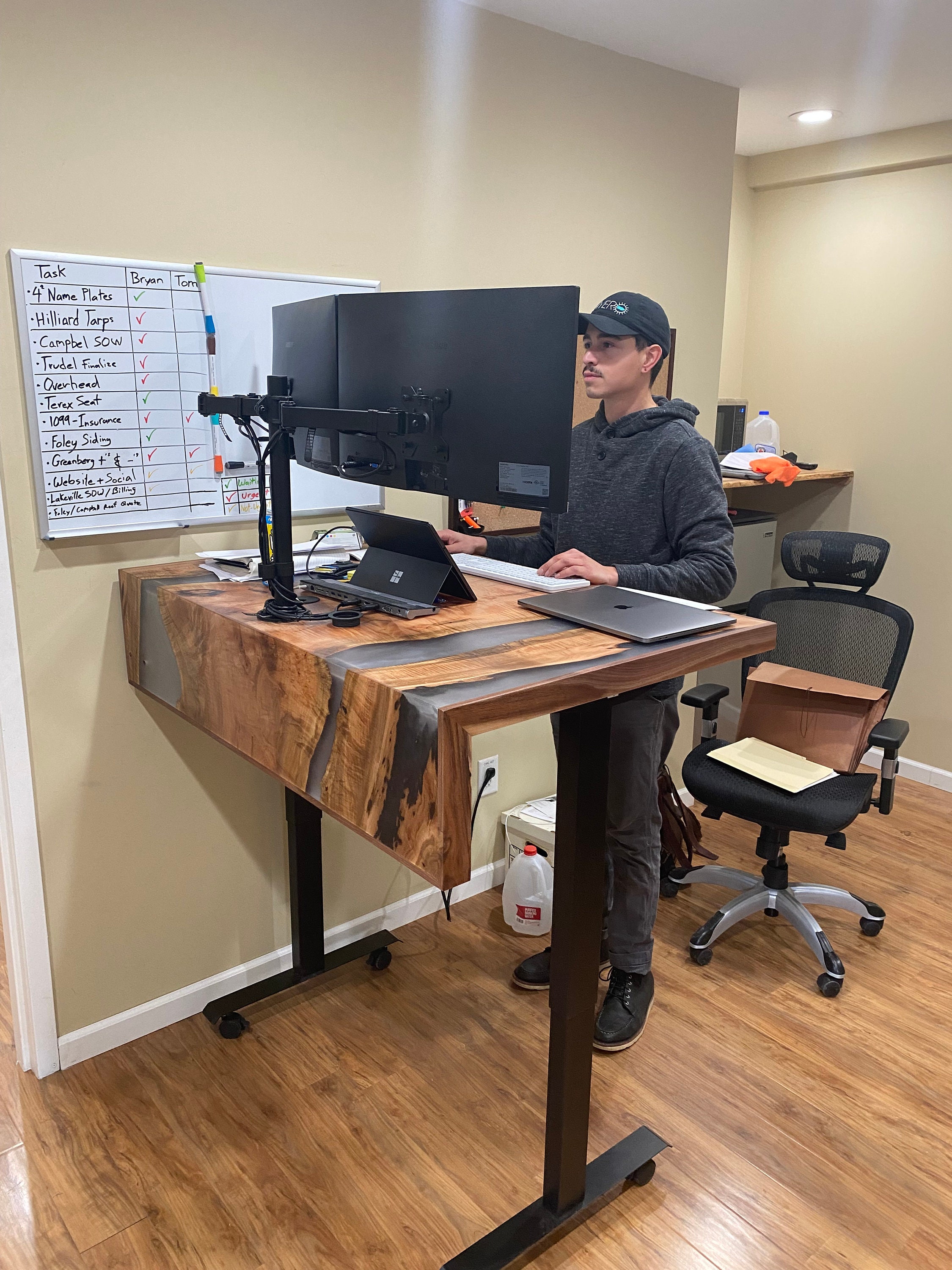 Adjustable Height Custom Epoxy River Office Desk 