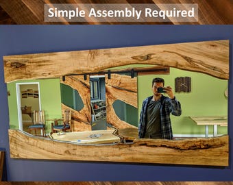 Custom Size Live Edge Mirror KIT (Assembly Required) Wood River | Handcrafted in CT USA