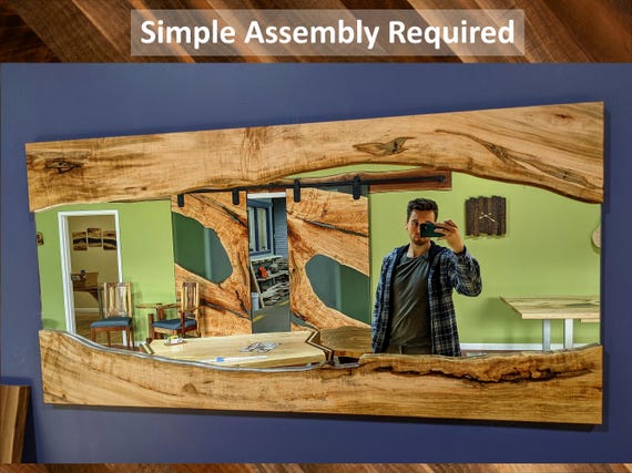 Custom Size Live Edge Mirror KIT (Assembly Required) Wood River | Handcrafted in CT USA