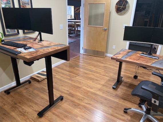 Adjustable Height Custom Epoxy River Office Desk 