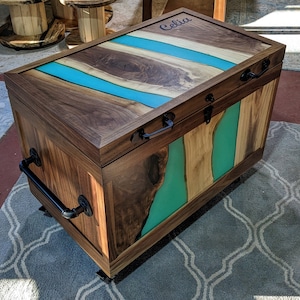 Custom Modern Equestrian Tack Trunk | Epoxy Resin River Live Edge | Handcrafted in CT USA