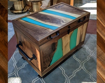 Custom Modern Equestrian Tack Trunk | Epoxy Resin River Live Edge | Handcrafted in CT USA
