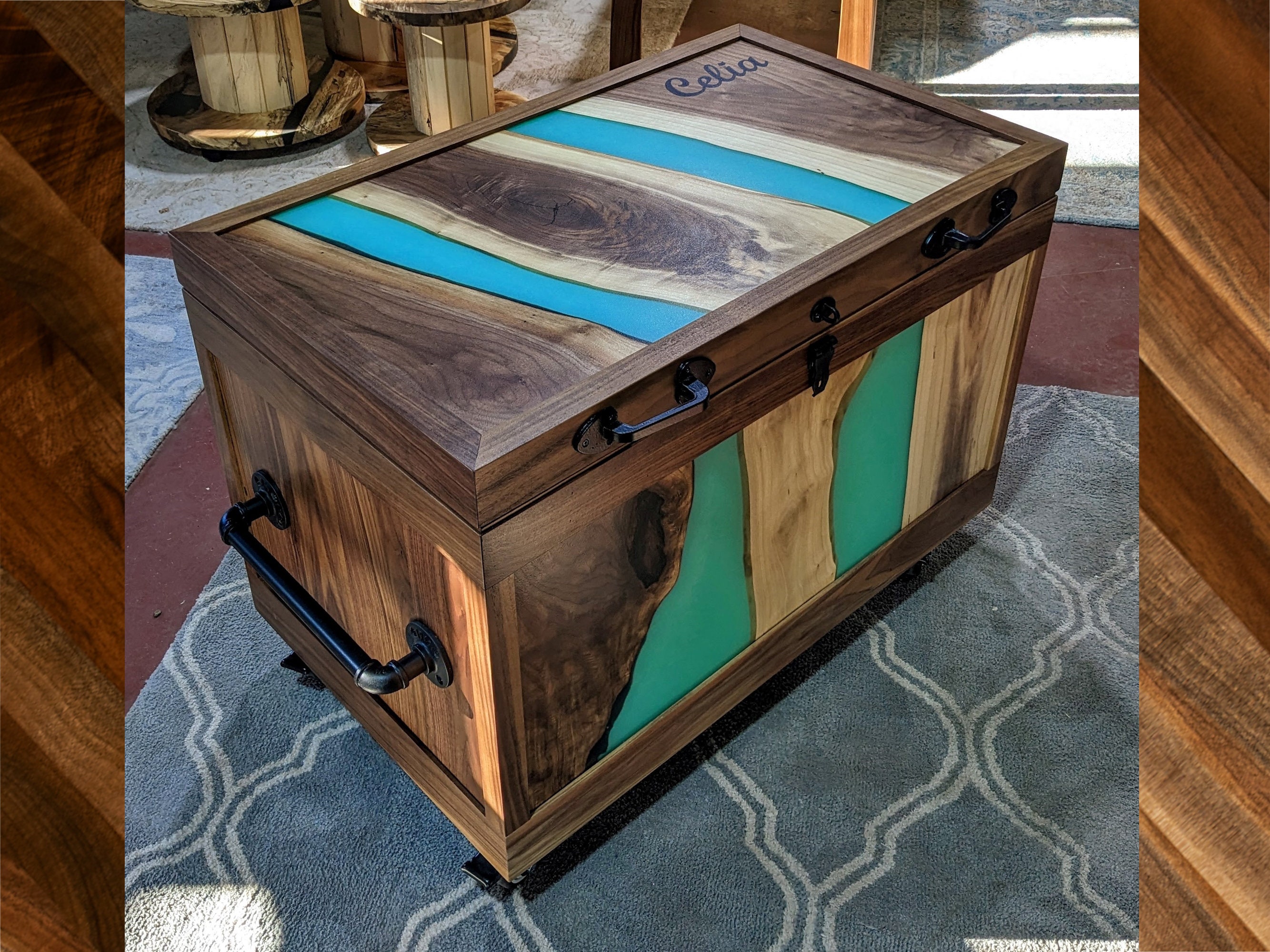 Custom Modern Equestrian Tack Trunk | Epoxy Resin River Live Edge | Handcrafted in CT USA