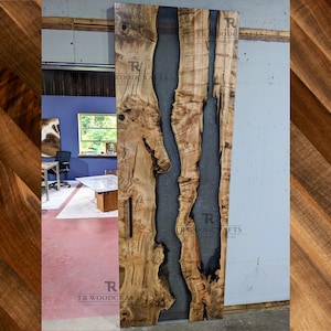 Custom Epoxy Resin River Live Edge Modern Hidden Hardware Sliding Barn Door | Handcrafted in CT USA