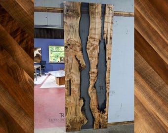 Custom Epoxy Resin River Live Edge Modern Hidden Hardware Sliding Barn Door | Handcrafted in CT USA