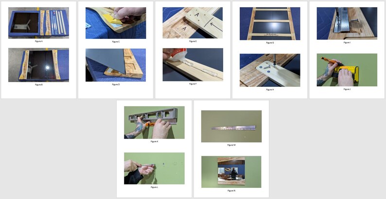 May include: A step-by-step guide on how to build a wooden mirror with a reclaimed wood frame. The images show the process of assembling the frame, attaching the mirror, and hanging the mirror on the wall.