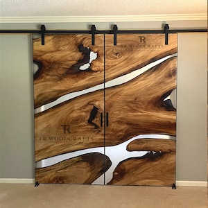 Custom Live Edge Epoxy Resin River Barn Sliding Door | Handcrafted in CT USA