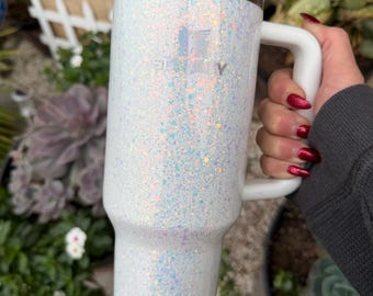 Vaso holográfico con purpurina blanca, regalos personalizados, regalos personalizados, ¡agrega tu nombre!