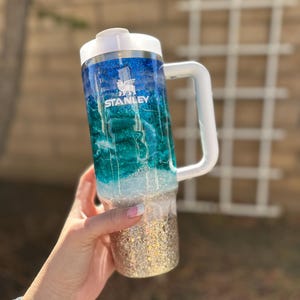 Beach Stanley Tumbler, Glittered Stanley, Beach, Stanley, Add your name!