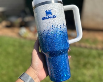 White and Blue Tumbler, Fully Glittered, Custom Gifts, Sports, Add your name!