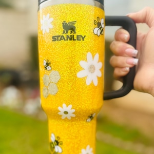 Daisy flowers, Yellow Stanley, Glittered Stanley! Add name!!!