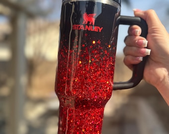 Black and Red, Glitter Tumbler! Add name! Red Glitter ombre!