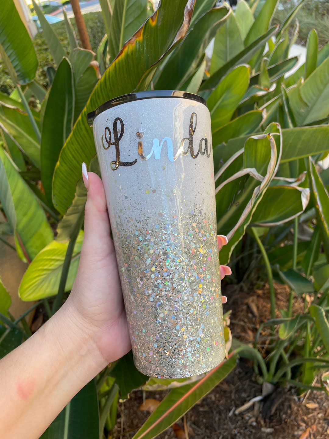 White and Silver Glitter Tumbler, Wedding Gift, Bridal Gift, Bridal Party Gift, Silver Glitter