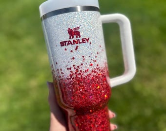 White and Red Tumbler, Fully Glittered, Custom Gifts, Add logo, Add name!