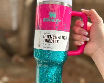Pink and Teal Tumbler, Fully Glittered, Custom gifts! Add Name!