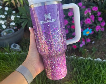 Paarse glitter, ombré, gepersonaliseerd, beker met glitters, naam toevoegen! Andere kleuren beschikbaar!