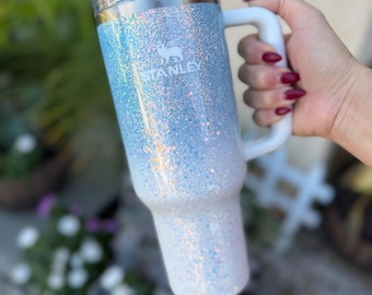 White and Baby Blue Tumbler, Fully Glittered, Custom Gifts, Gifts her her, Travel mug, Add your name!