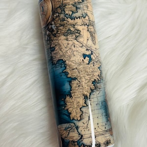 Vaso de mapas/ Mapa vintage / Vaso personalizado / Taza de viaje / Vaso de viaje / Mantiene las bebidas calientes o frías durante horas