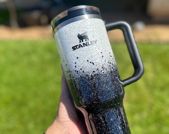 Czarno-biały, kubek podróżny, szklanka, w całości pokryty brokatem, dodaj imię!!!