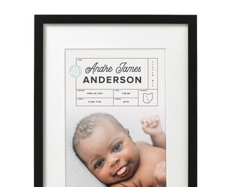 FRAMED Personalized Birth Poster, Birth Stat Photo, Custom Birth Stat Print, Birth Announcement Sign, New Baby Gift, Nursery Decor