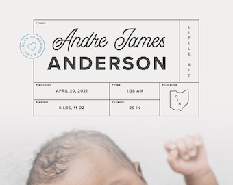 DIGITAL Personalized Birth Poster, Birth Stat Photo, Custom Birth Stat Print, Birth Announcement Sign, New Baby Gift, Nursery Decor