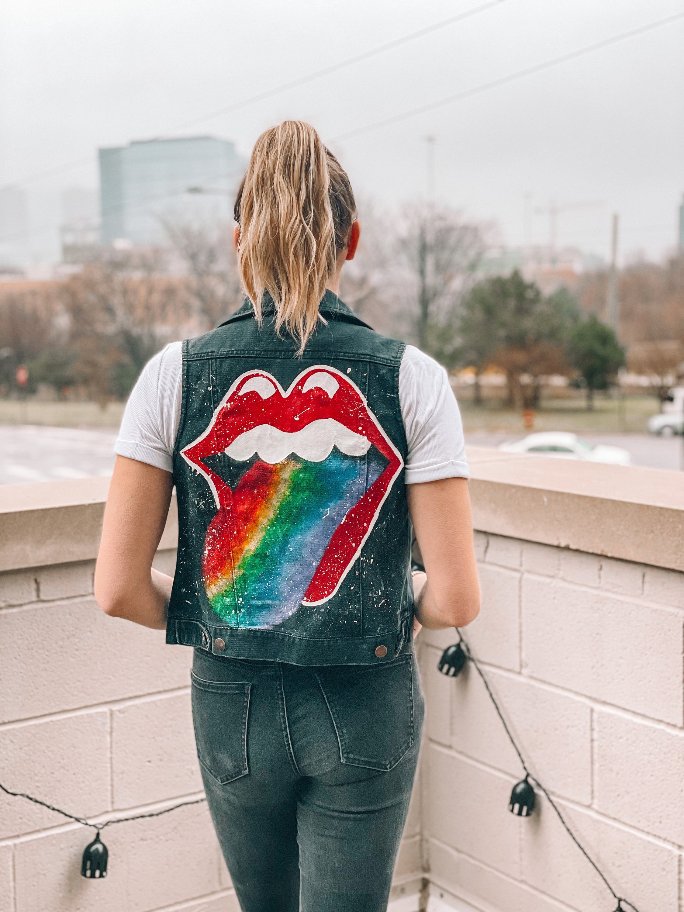 Vintage, One Of A Kind, Hand Painted Rocker Jean Jacket, Distressed Denim Jean Jacket, Custom Denim Jacket