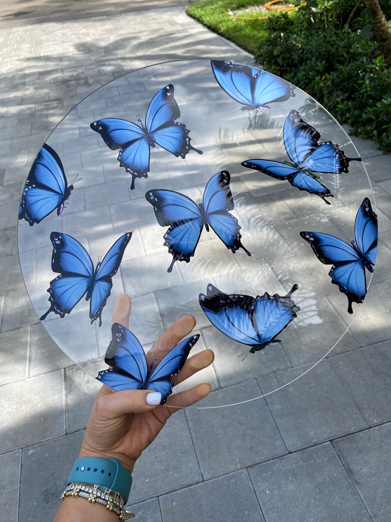 14 Acrylic Round Placemats 3mm Clear Butterfly Effect UV Printing