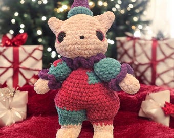 Crochet Jest Cat Plushie. Crochet Clown Kitty Cat Plush Toy. Adorable Handmade Soft Plush Jester Clown Cat Plush. Excellent Gift Idea.