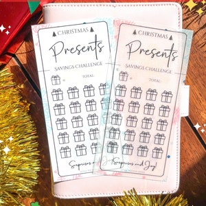 Geschenke - Frohe Weihnachten Untergehende Geldmittel-Spar-Challenge | Pergament Optional | Geld Tracker | Laminiert | Wiederverwendbar | A6 Urlaub